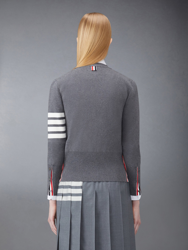 Thom Browne Medium Grey Cotton Crepe V-Neck 4-Bar Cardigan outlook