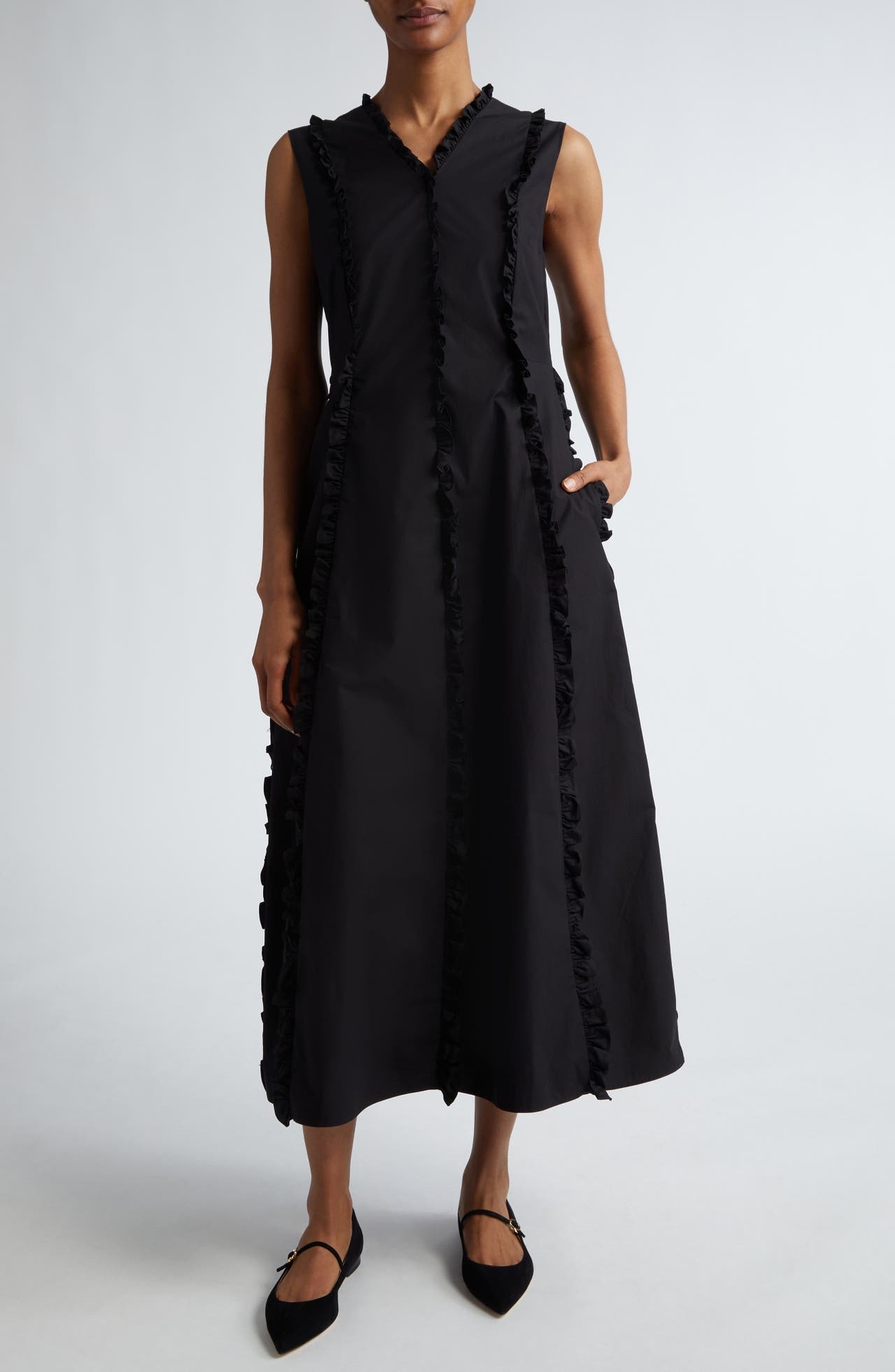 Max Mara Milena Sleeveless Ruffle Midi Dress in Black at Nordstrom - 1