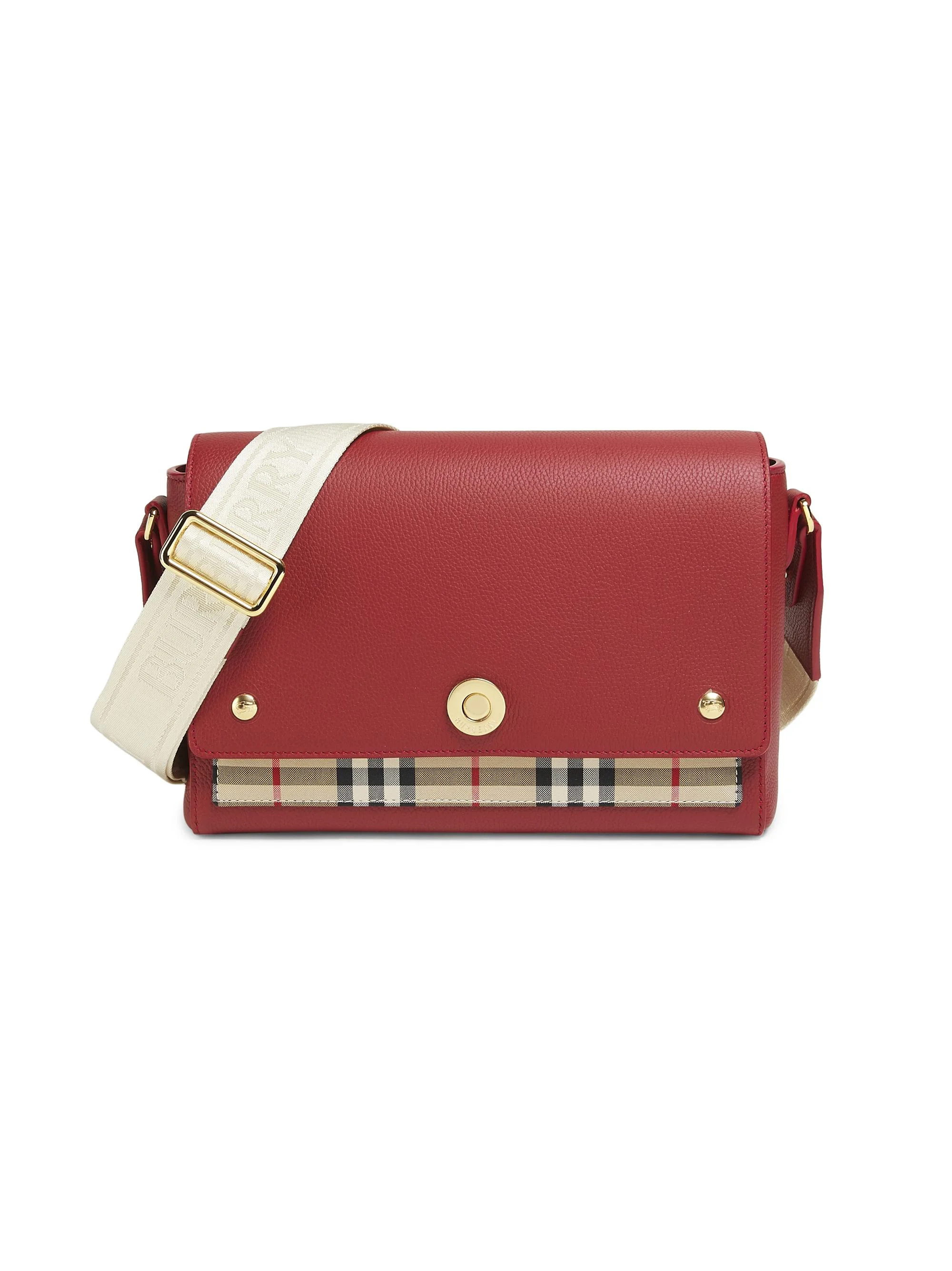 Women's Medium Note Check Leather Crossbody Bag - Vintage Check And Ruby - 1