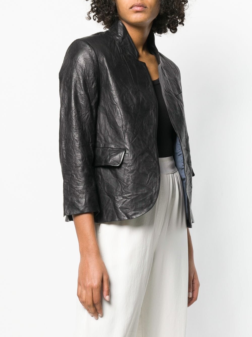 creased effect leather jacket - 3