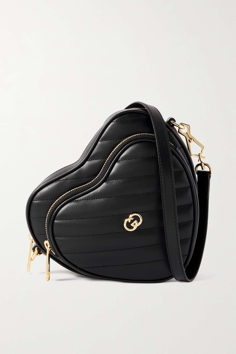 Heart embellished matelassé leather shoulder bag - 1