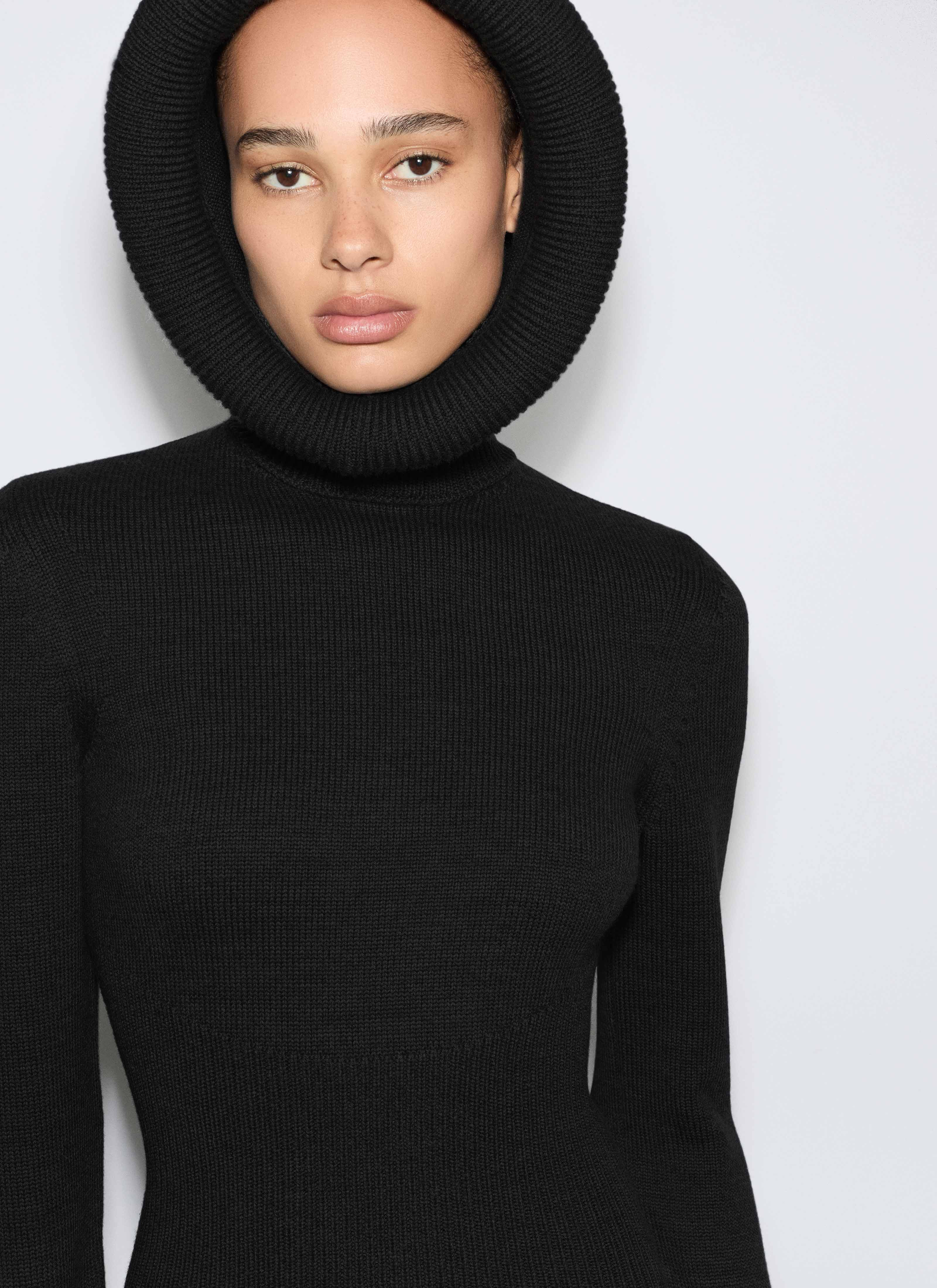 SCULPTURAL HOOD RIBBED KNIT JUMPER - 6