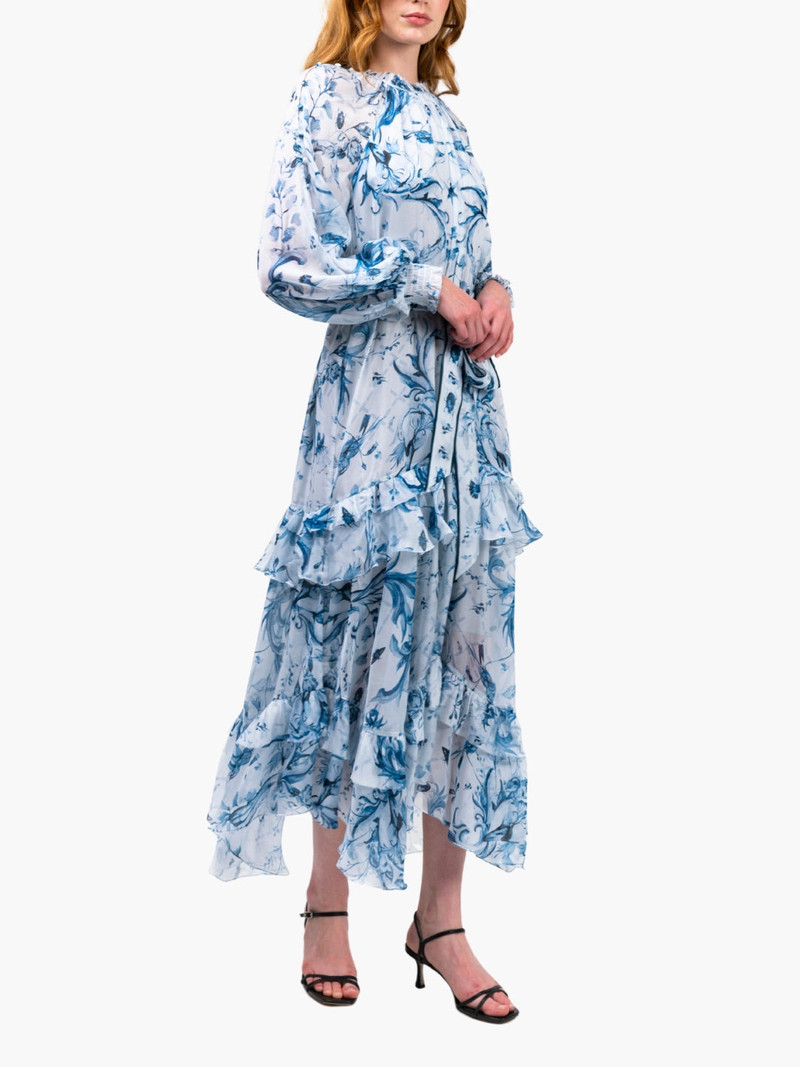 Marchesa RUFFLE SILK CHIFFON MAXI DRESS outlook