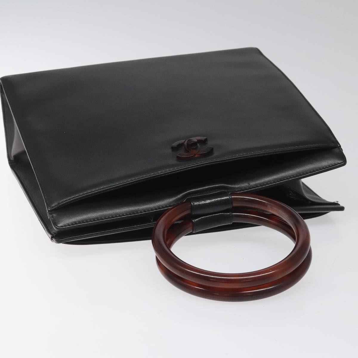 CHANEL Hand Bag Leather Black CC - 6