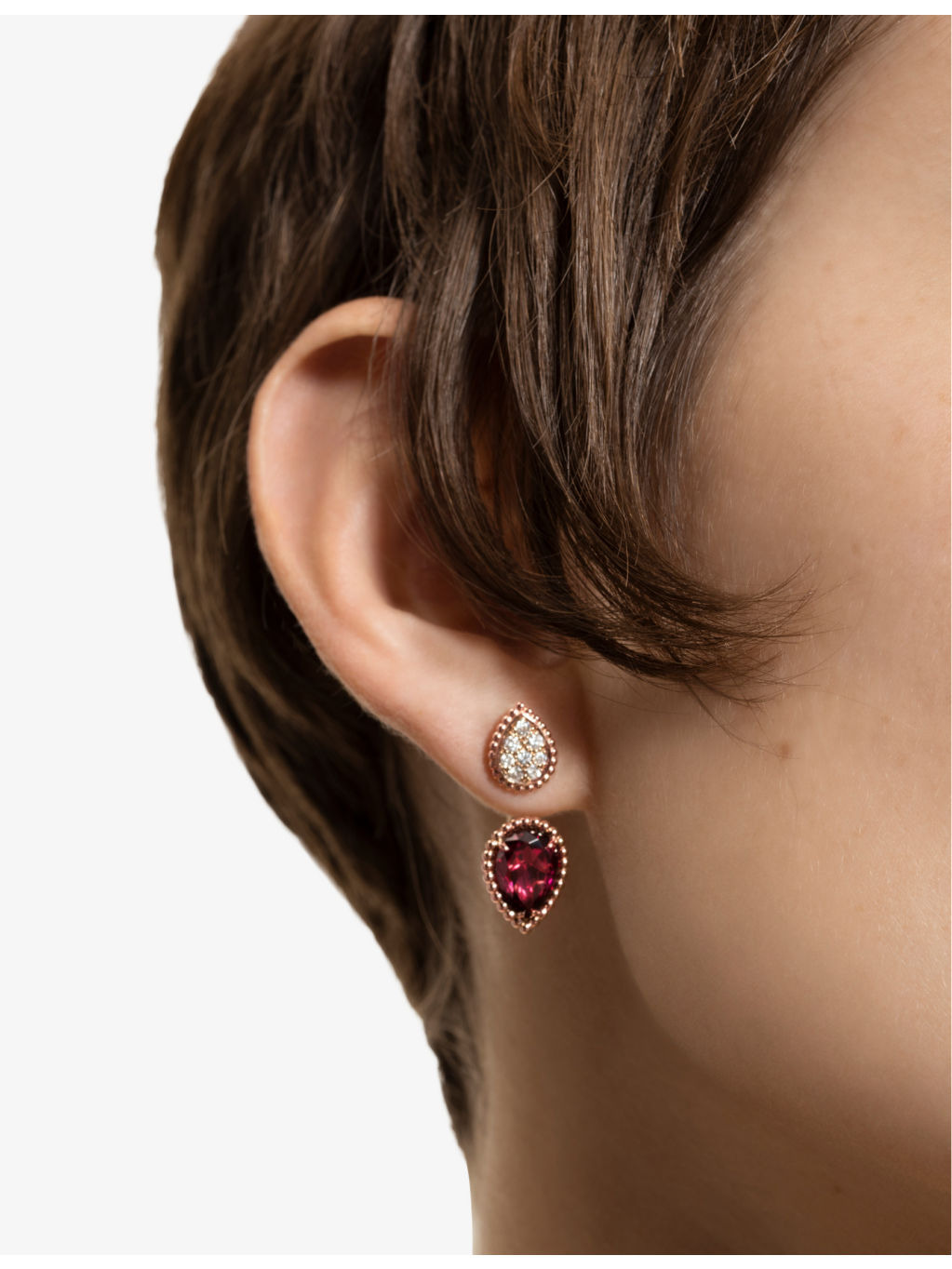 Serpent Bohème 18ct rose-gold, 0.17ct diamond and 2.20ct rhodolite garnet single earring - 2
