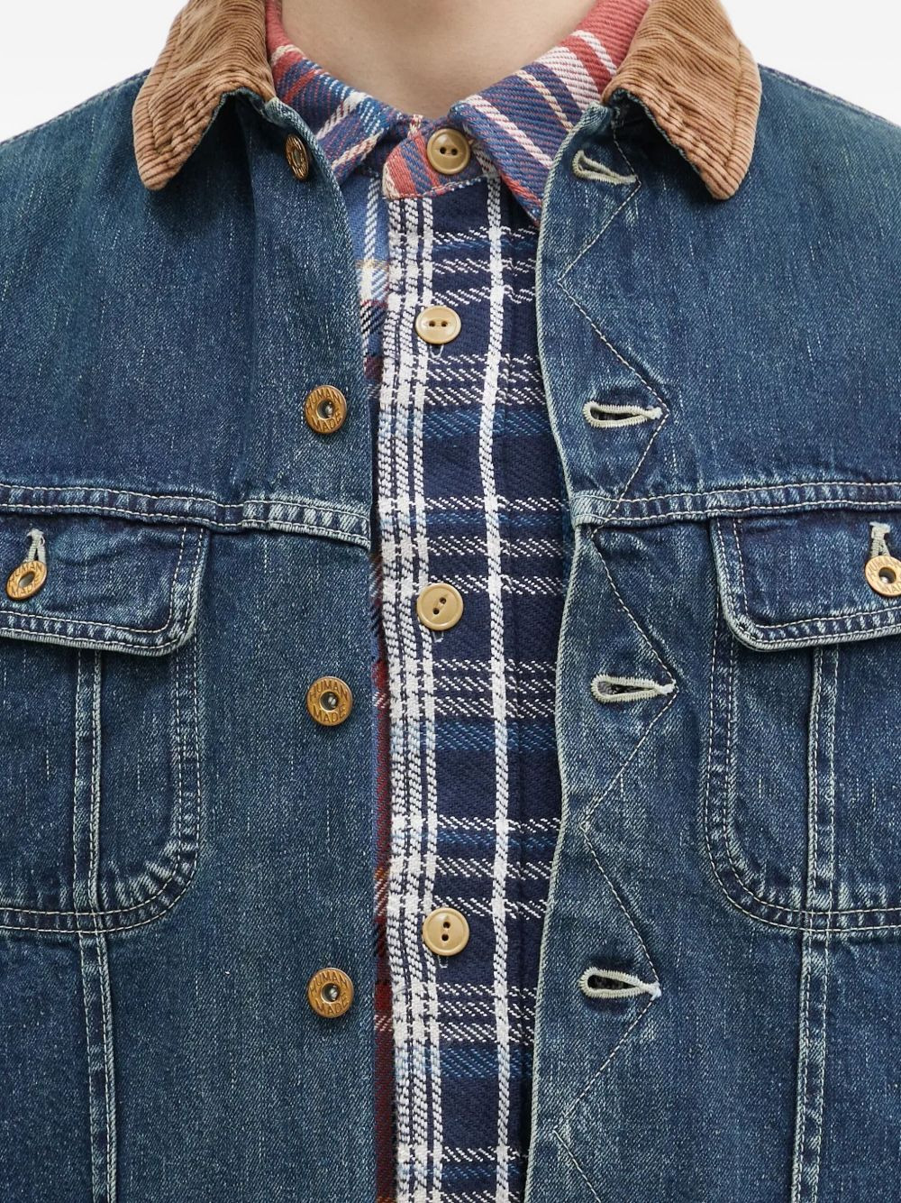 corduroy-collar denim jacket - 4