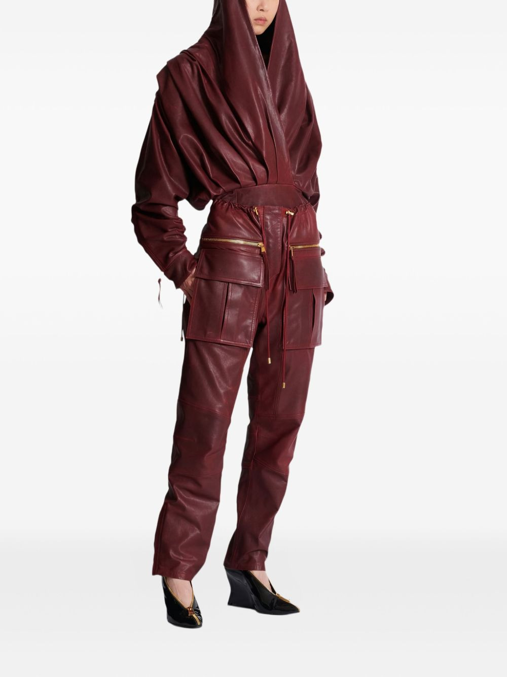 lambskin leather cargo straight trousers - 3