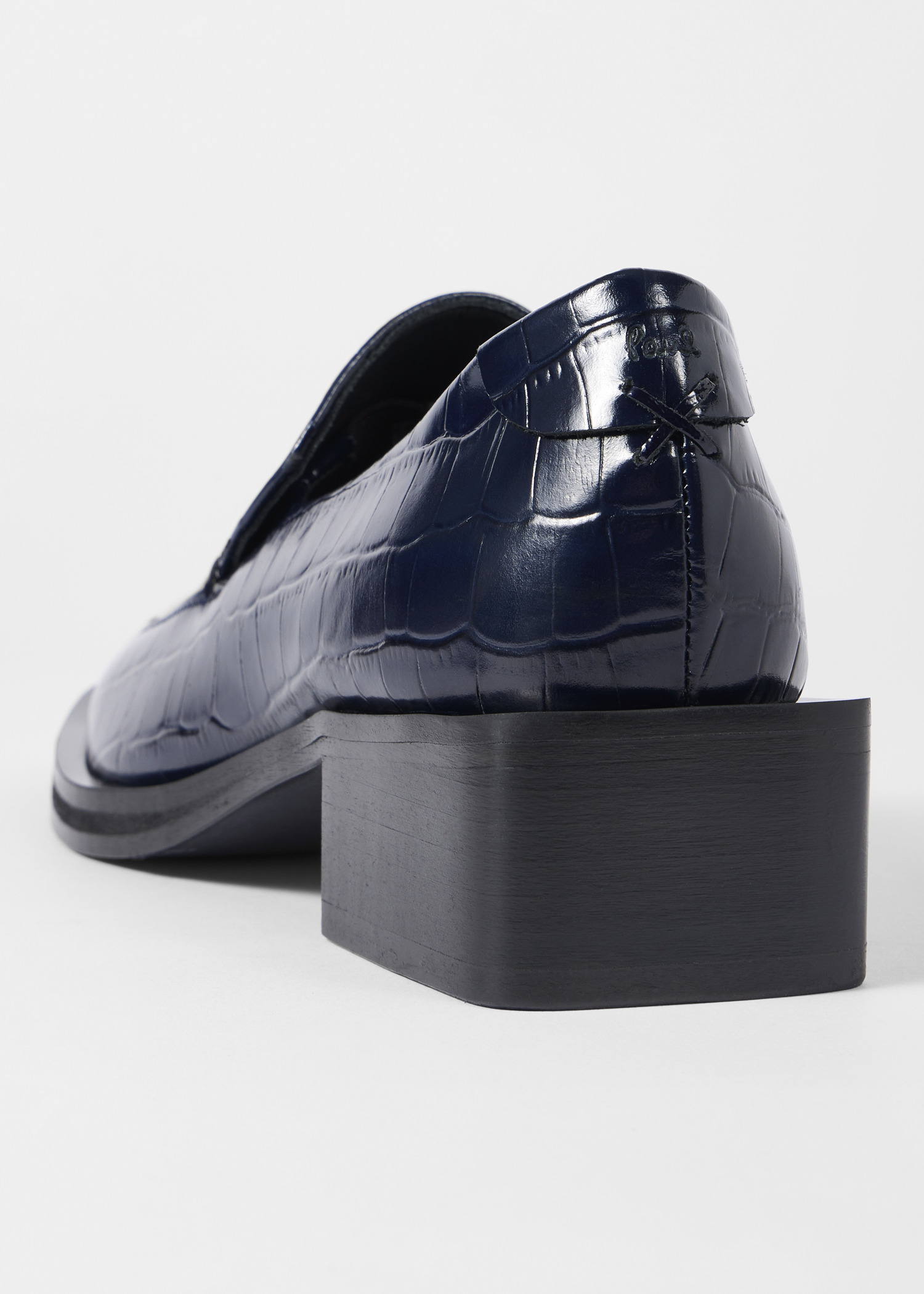 Women's Navy Croc-Embossed 'Tavira' Block Heel Loafers - 3