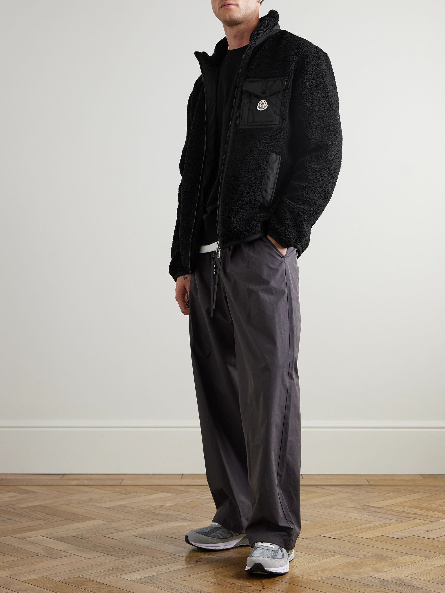 Logo-Appliquéd Nylon-Trimmed Fleece Jacket Black - 2