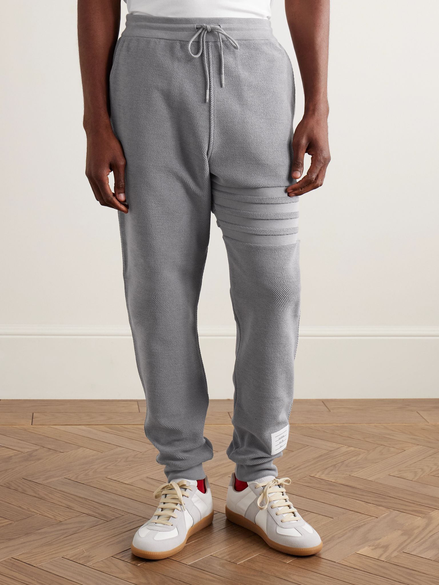 Tapered Striped Cotton-Terry Sweatpants Gray - 3