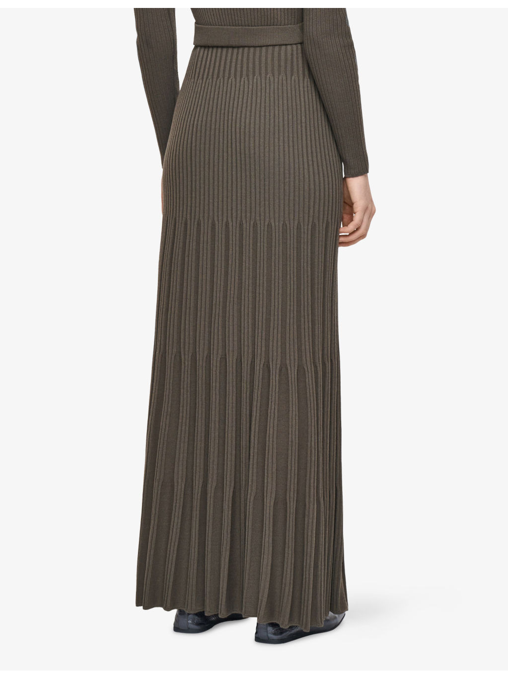 Pleated Ribbed Wool Knitted Maxi Skirt - 3