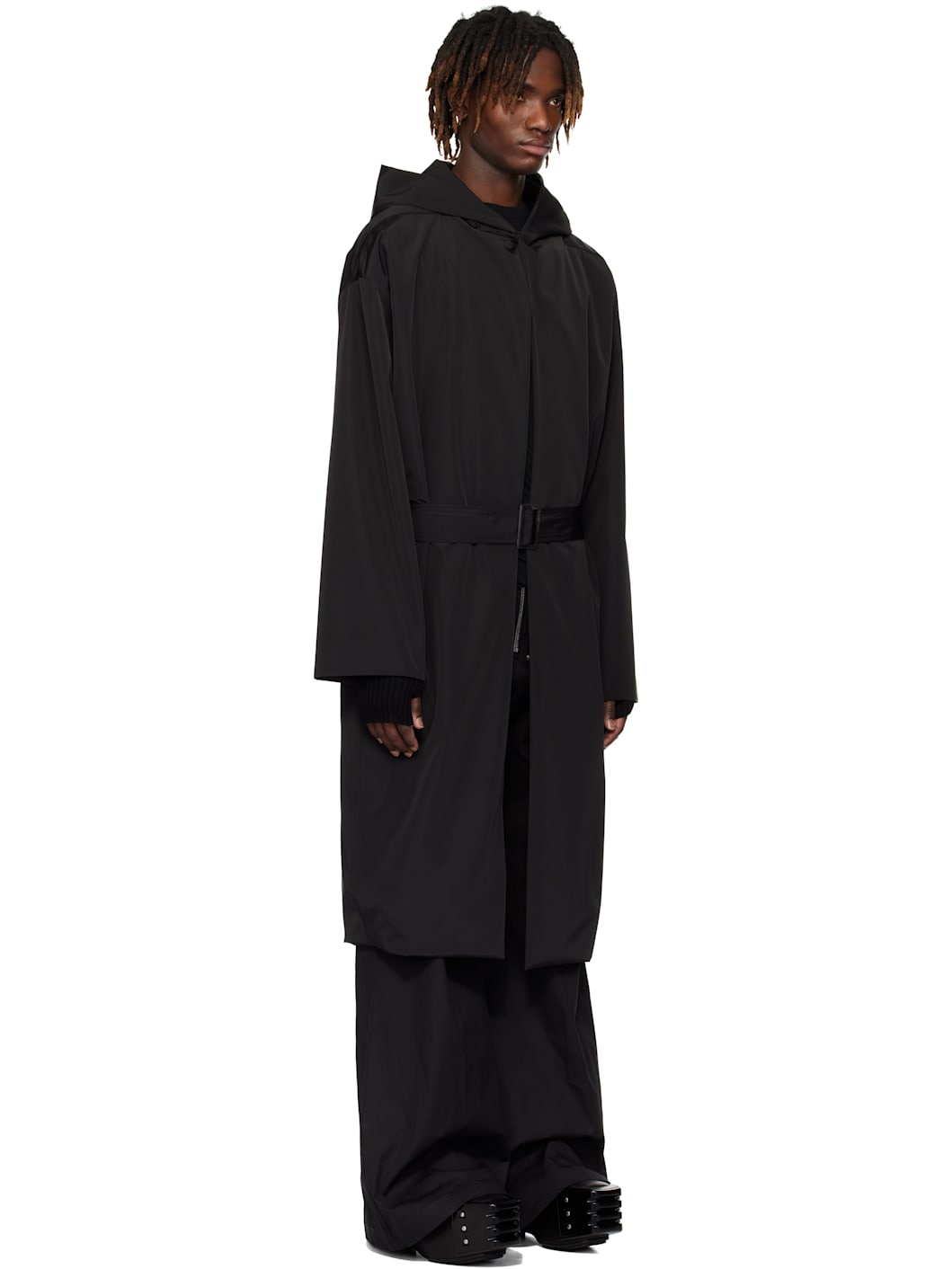 Black Hollywood Hooded Robe Coat - 2