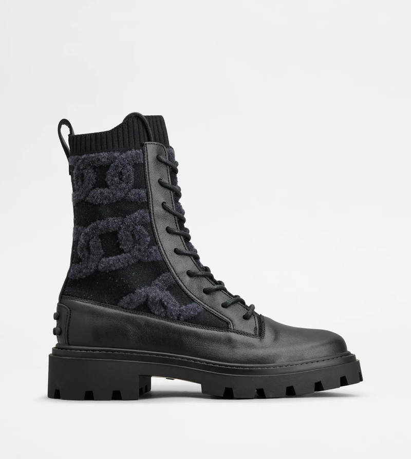 KATE COMBAT BOOTS IN FABRIC AND LEATHER - BLACK 1