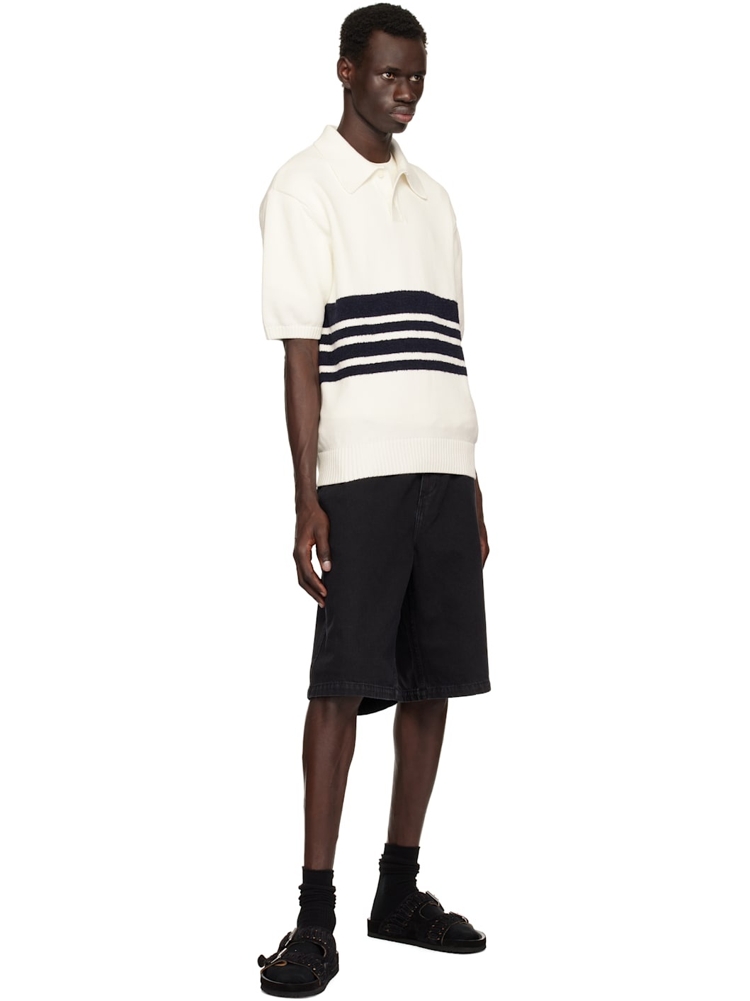Black Twill Patch Denim Shorts - 4