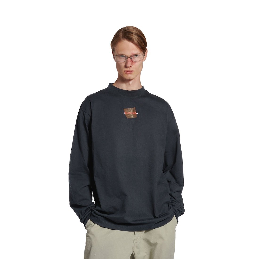 Taped Balenciaga Back Long Sleeve T-shirt Medium Fit in Faded Black/white/red - 6