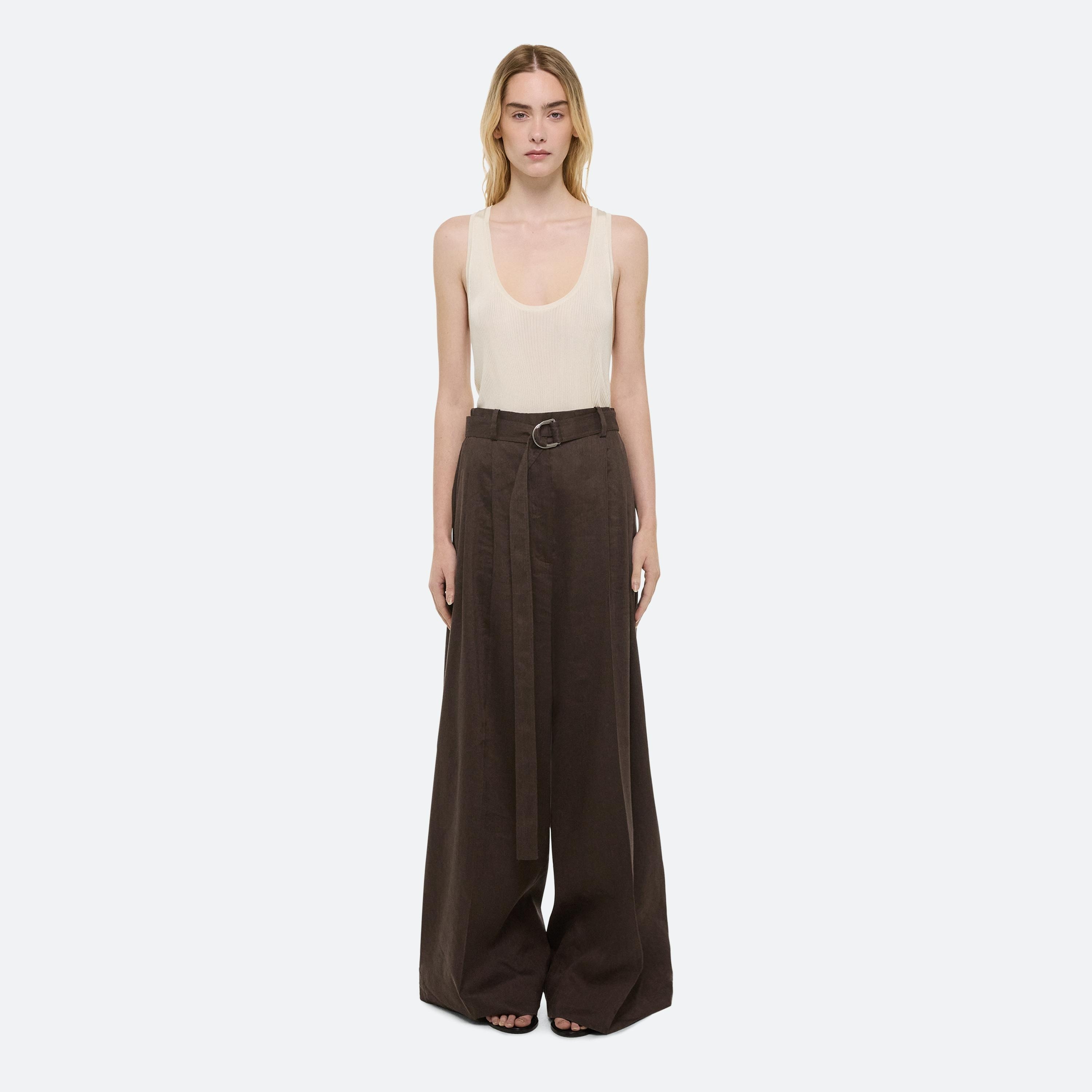LINEN PLEATED WIDE TROUSERS - 2