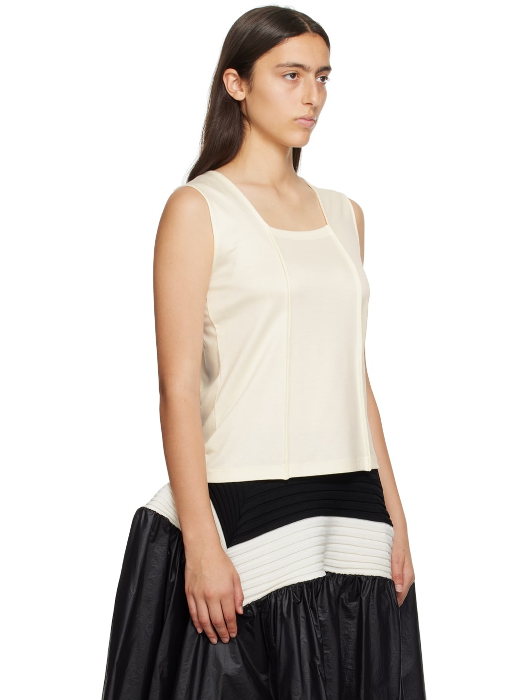 White Tucked Square Tank Top - 2
