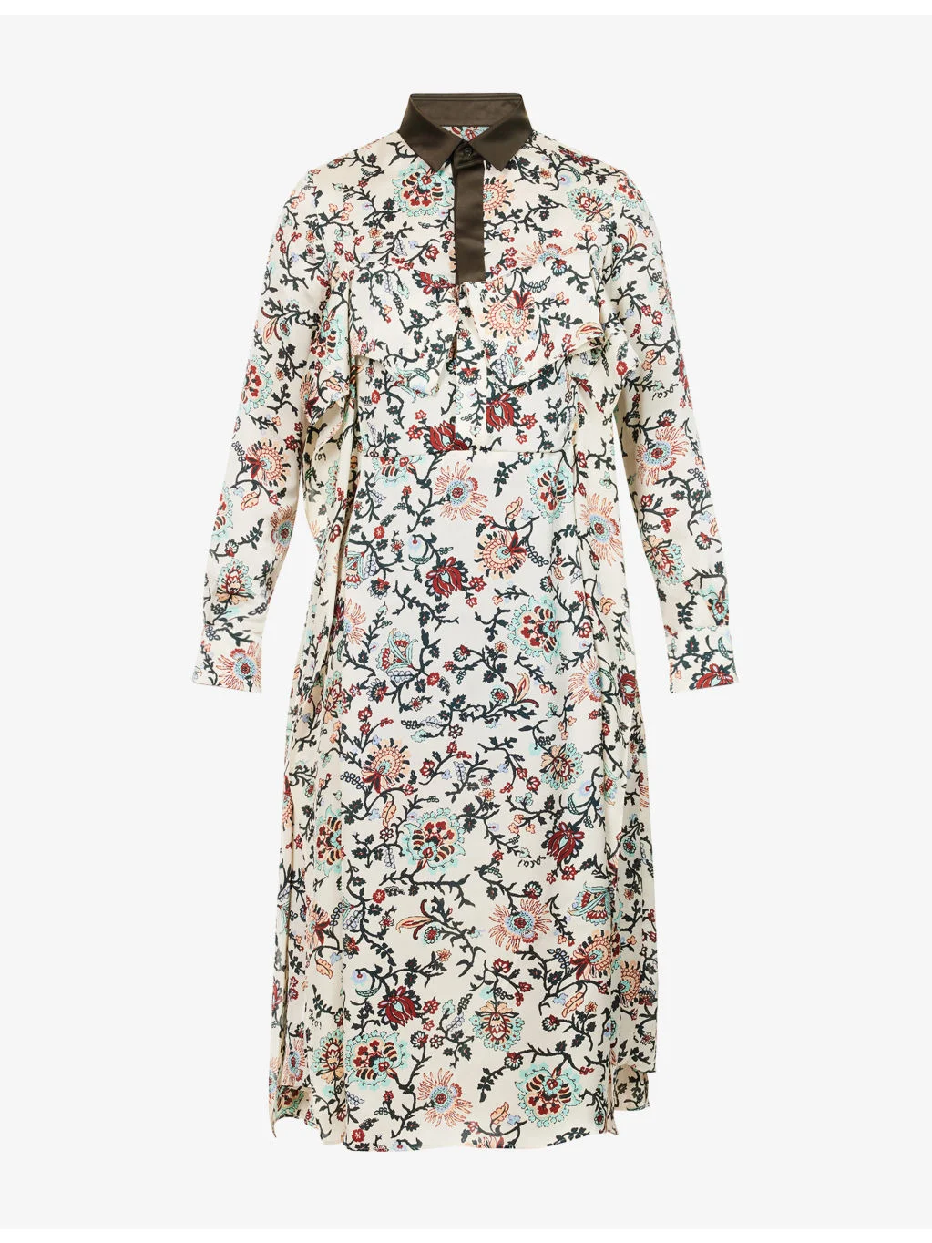Florla-Print Satin-Collar Woven Midi Dress - 1