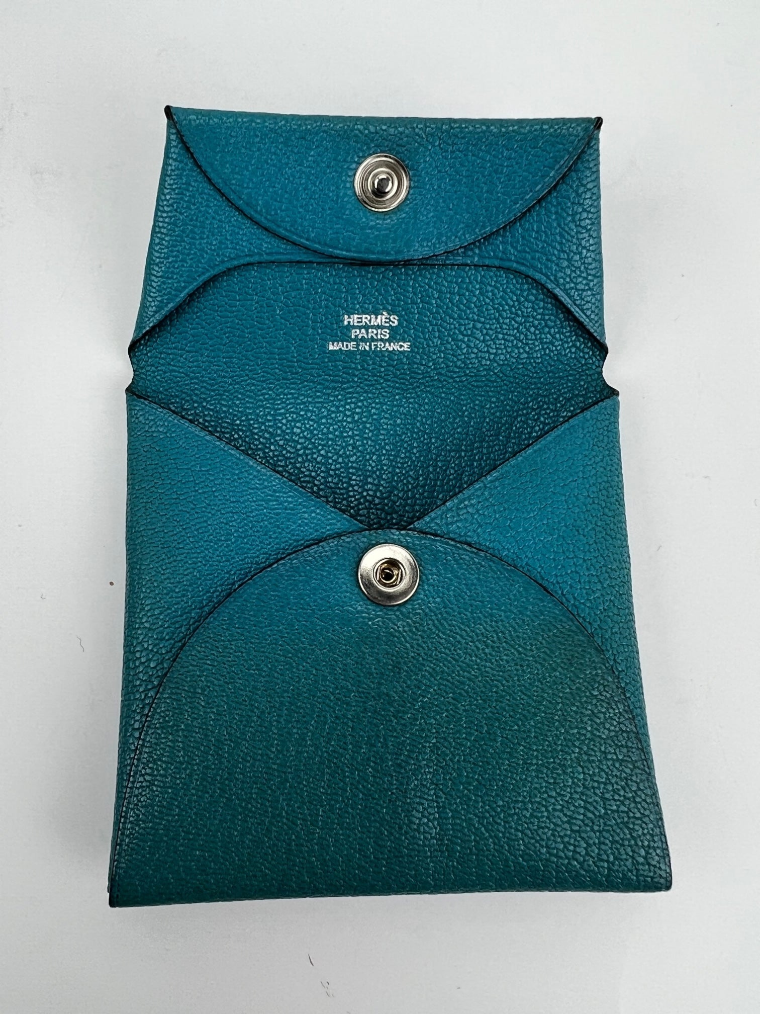 Hermès Chevre Mysore Bastia Verso Teal Blue Coin Purse W/Added Chain Preowned - 4