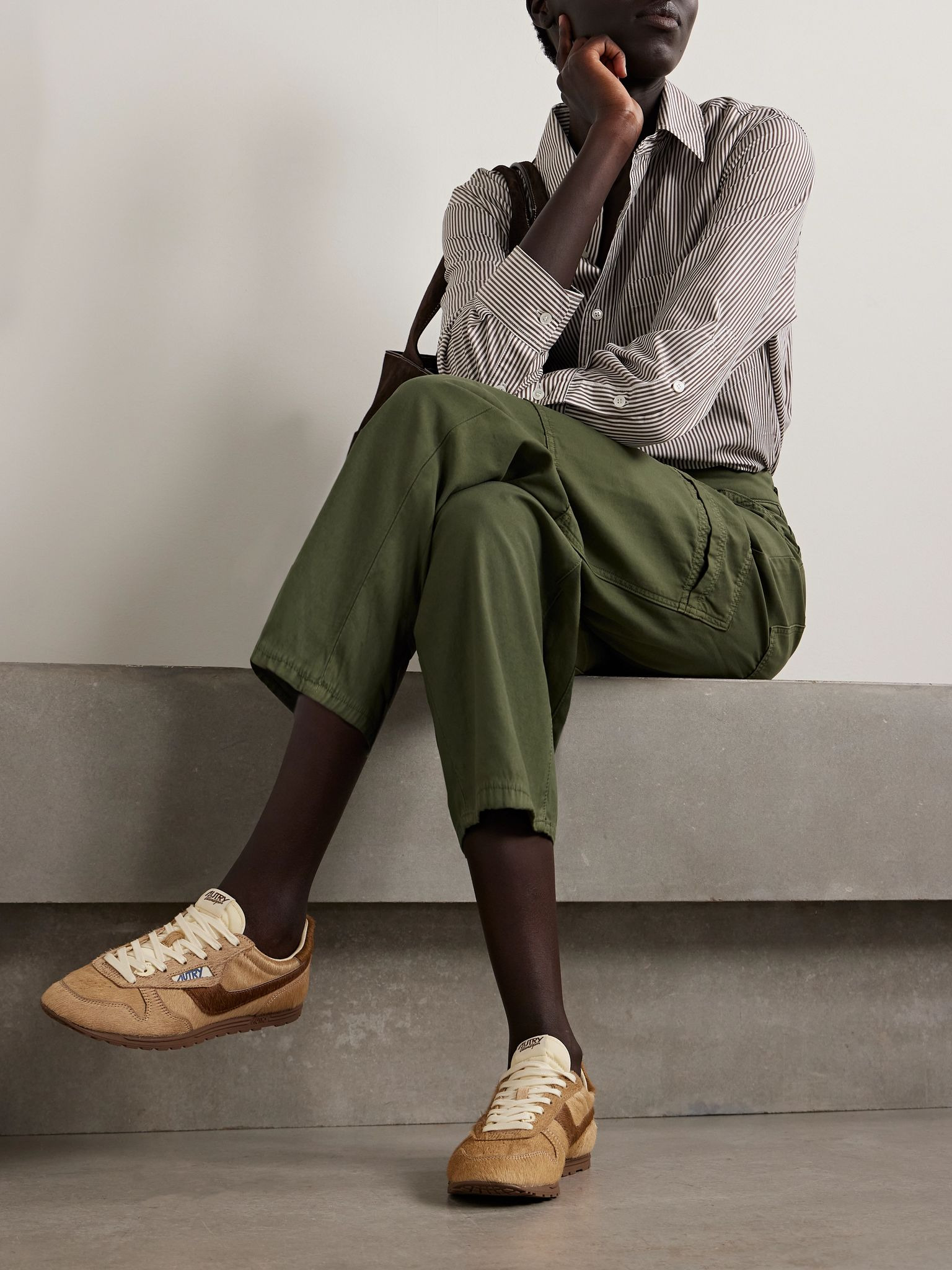 Windspin two-tone calf hair sneakers Camel - 2