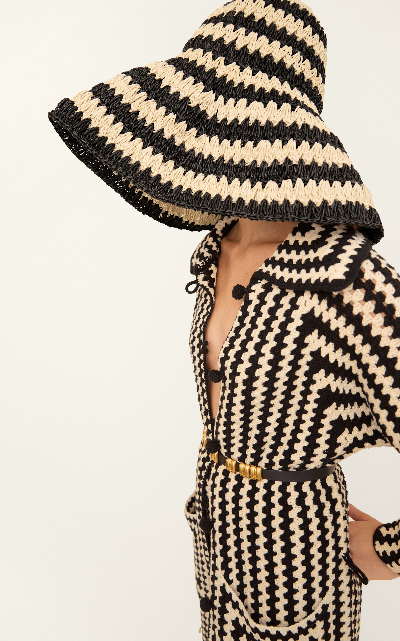 Dina Crocheted Organic Cotton Cardigan black/white - 3