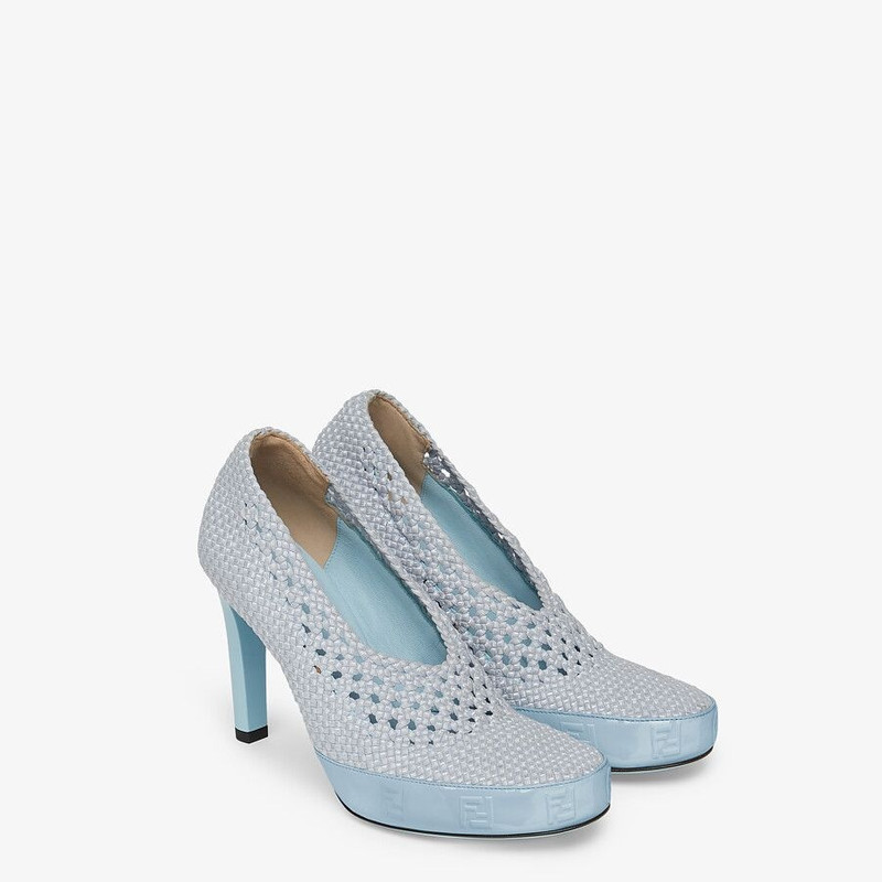 Light blue stretch lace pumps 4