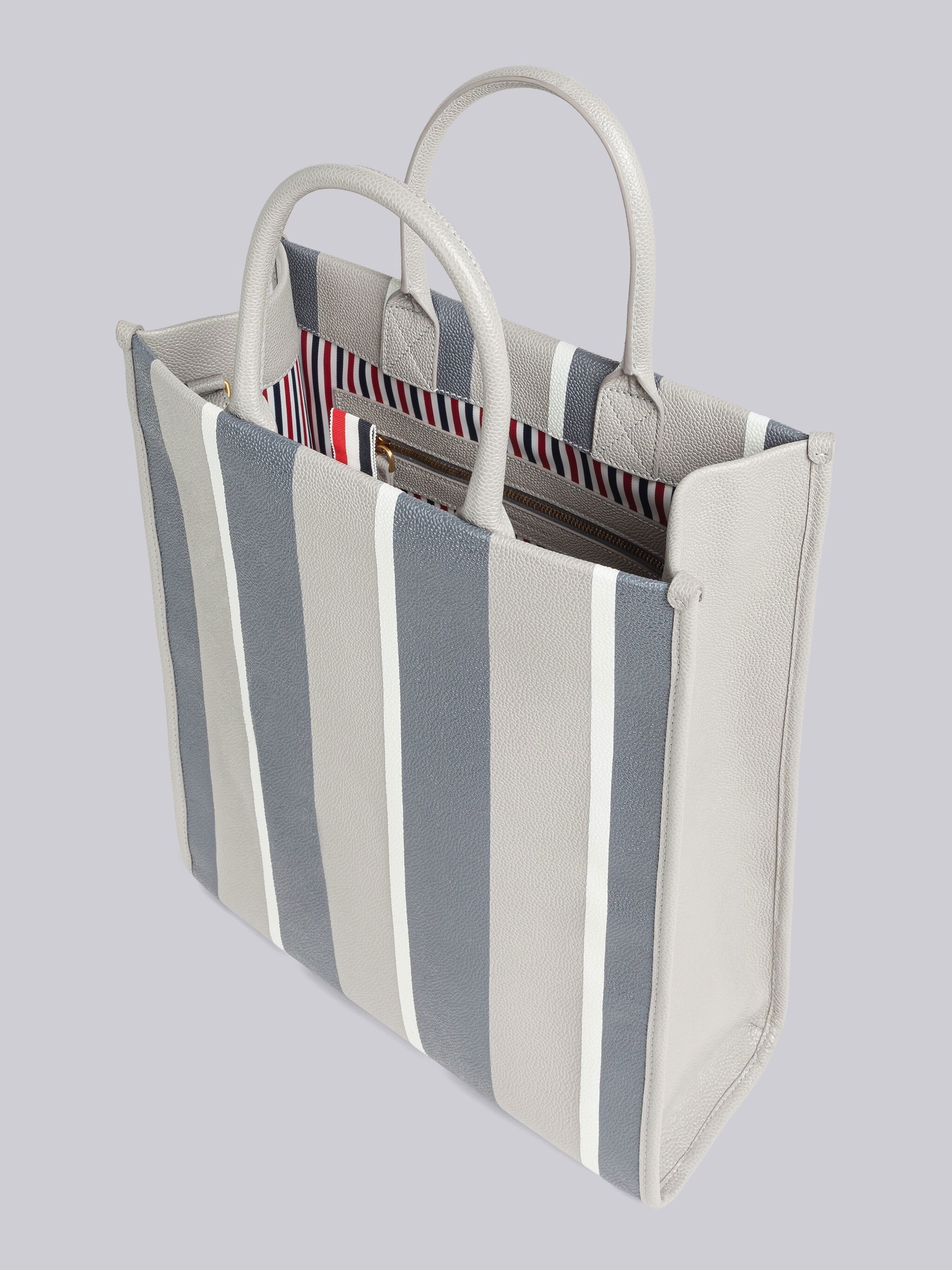 Stripe Pebble Grain Leather Vertical Tote - 5