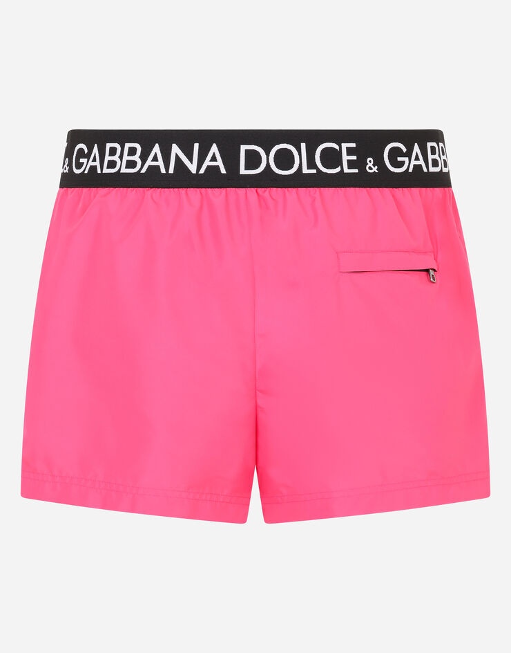 Short swim trunks with branded stretch waistband - 1