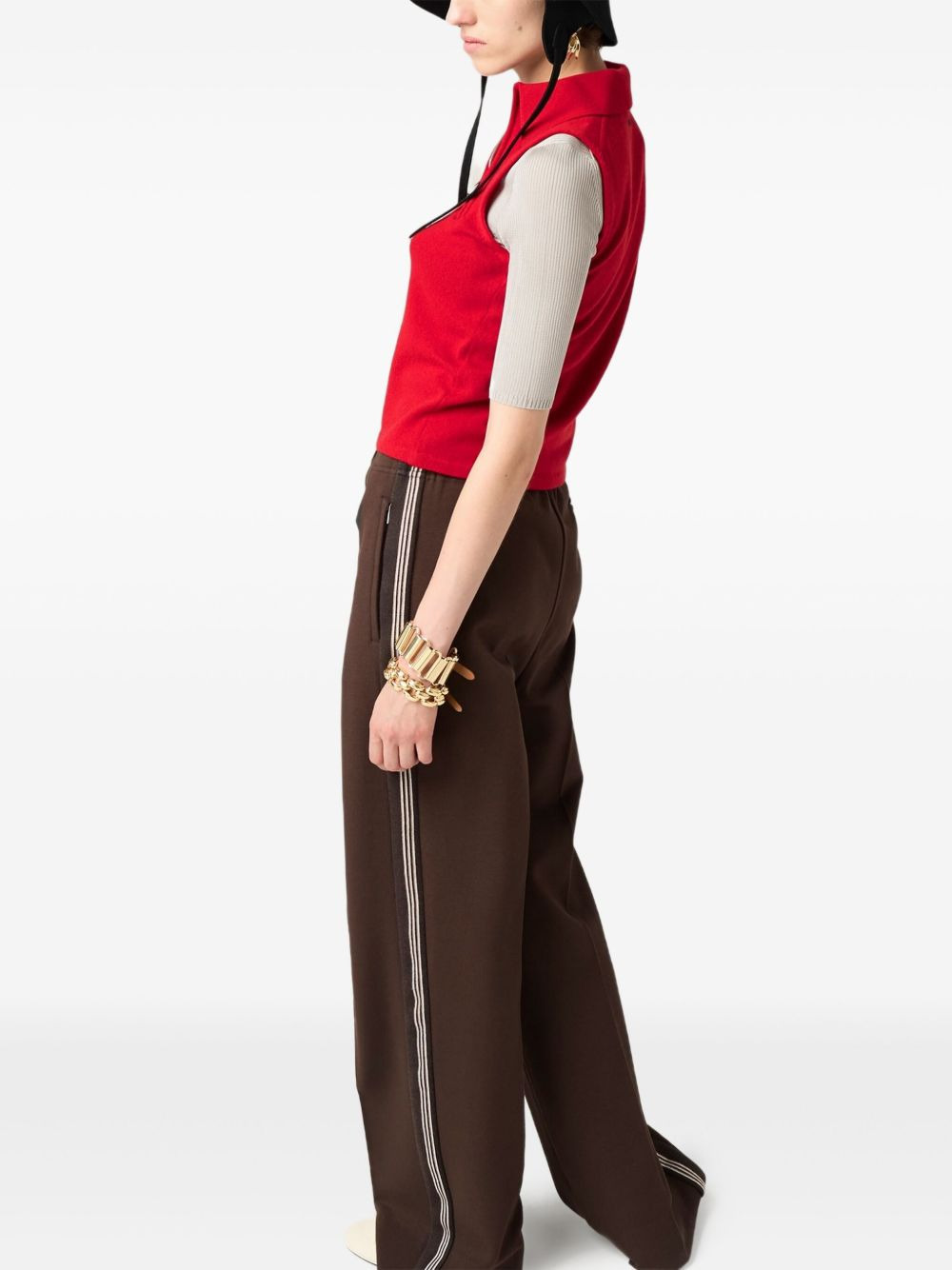 ribbed-collar zip-front sleeveless vest - 2