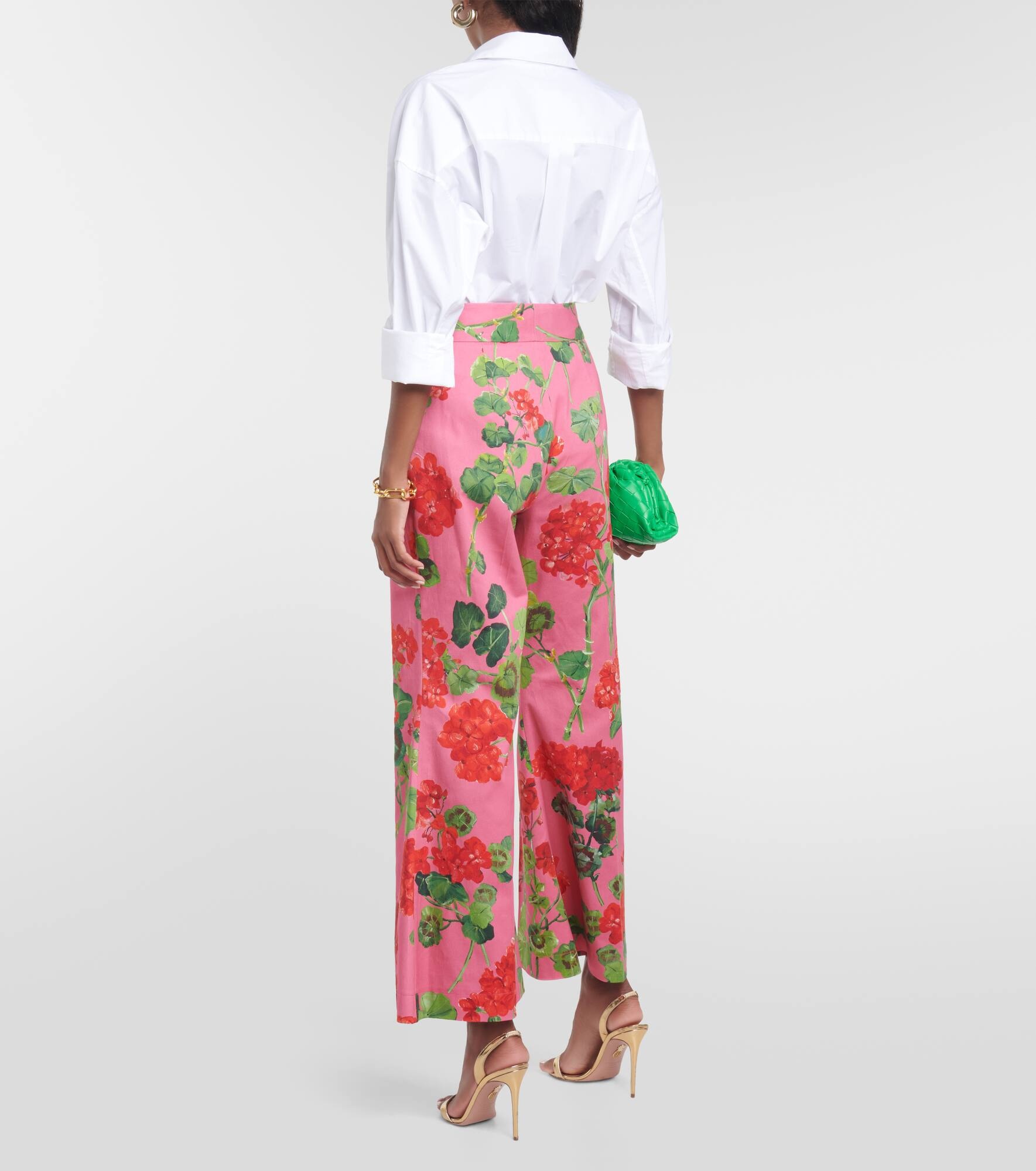 Floral high-rise cotton-blend flared pants - 3