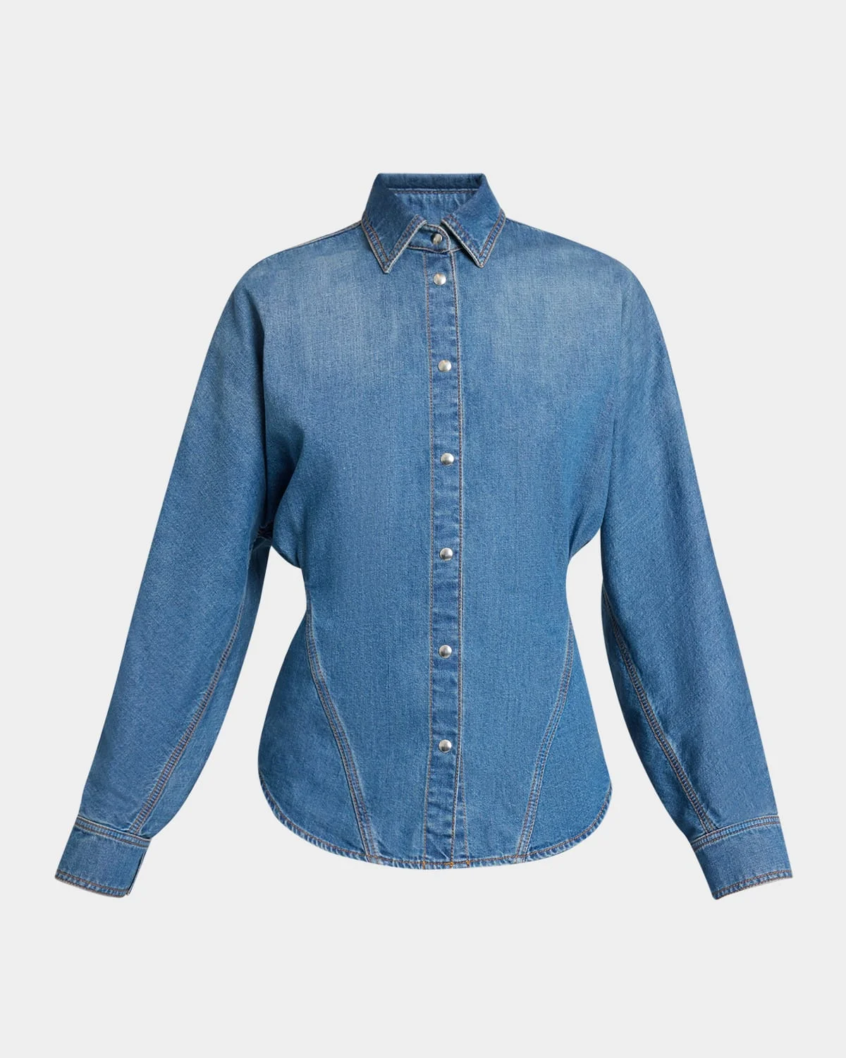Seamed Button-Down Denim Top - 1