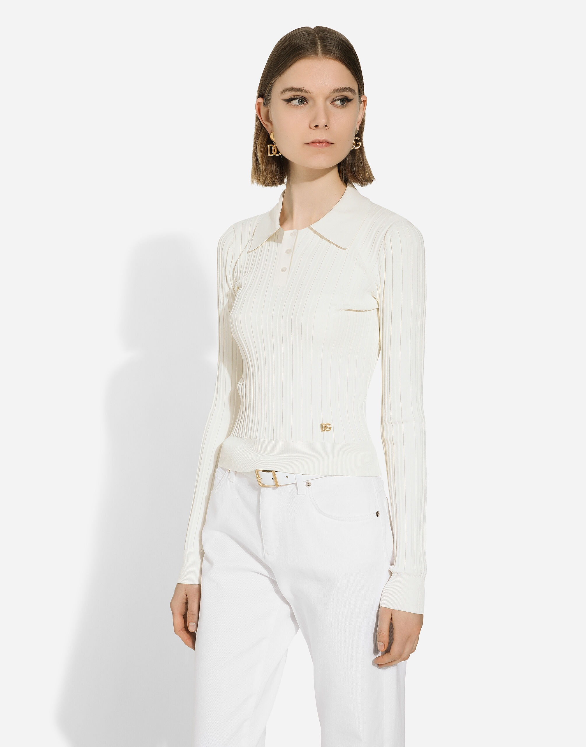 Cropped ribbed viscose polo-shirt with DG logo - 5