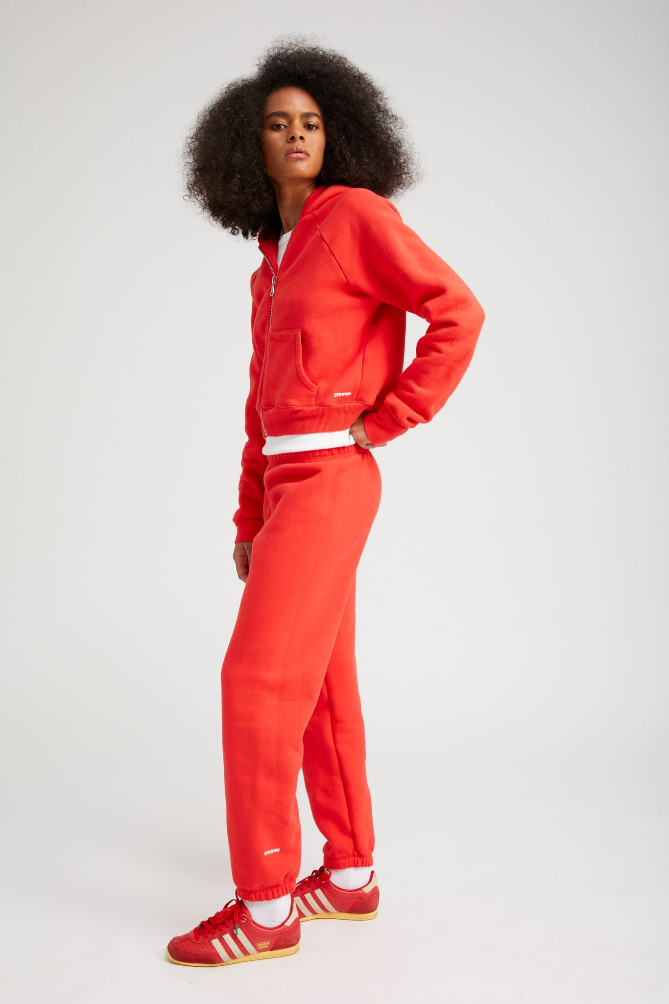 RED COTTON SHRUNKEN ZIP UP HOODIE - 3