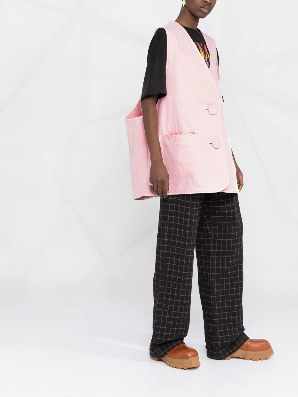 denim oversized logo patch gilet - 6