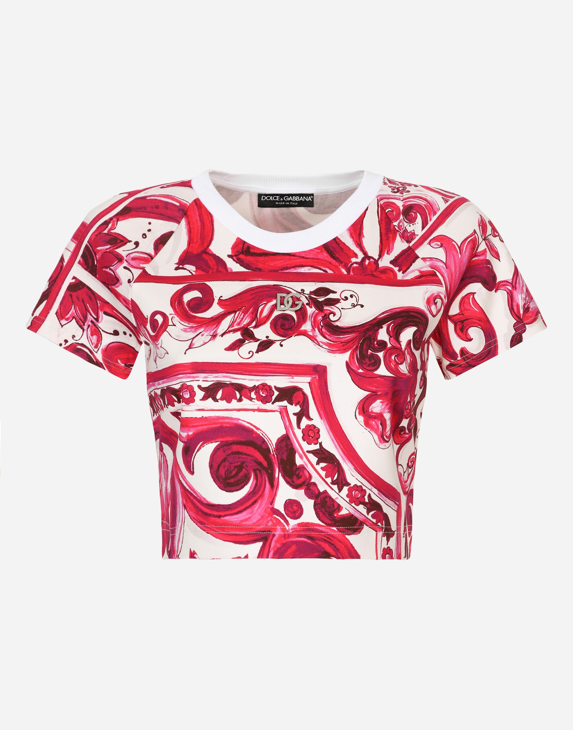 Cropped Majolica-print jersey T-shirt - 1