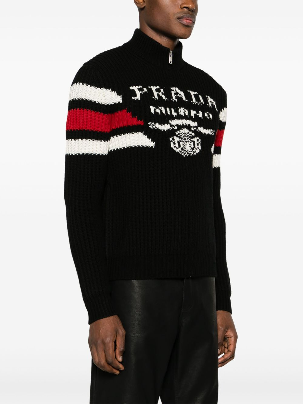 logo-jacquard cashmere cardigan - 3