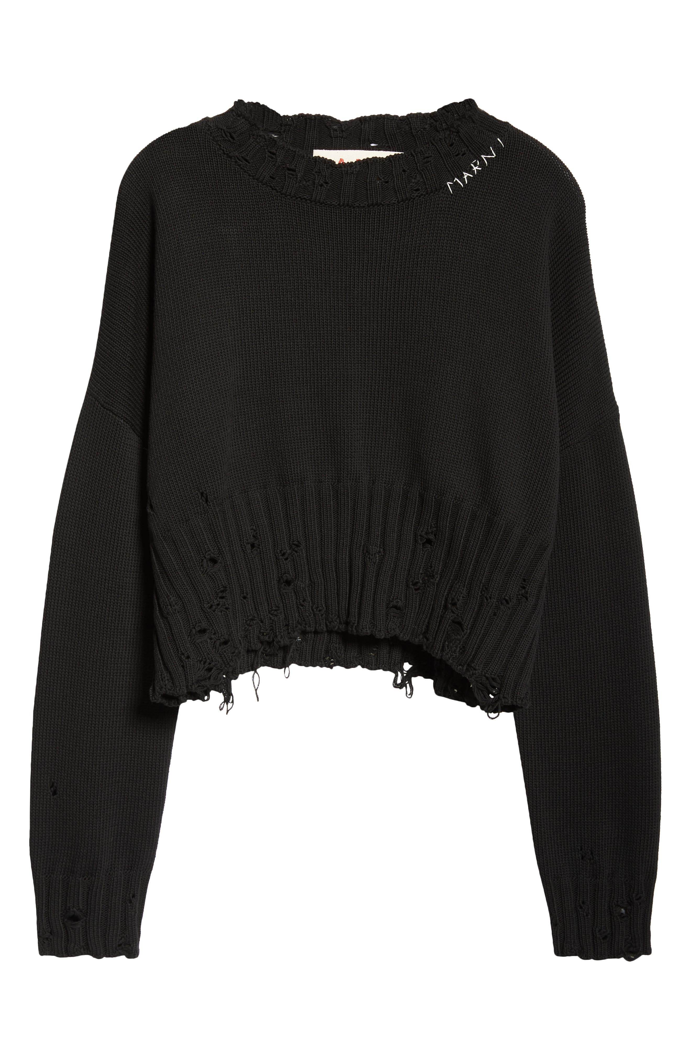 Distressed Cotton Crop Sweater - 5