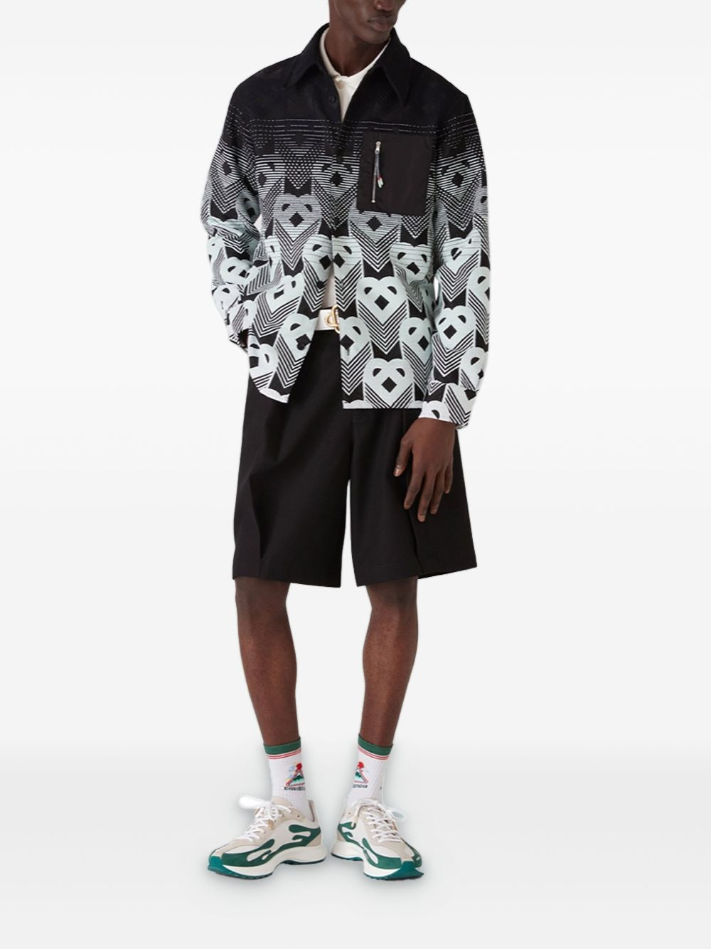 geometric-pattern zip-pocket shirt - 2