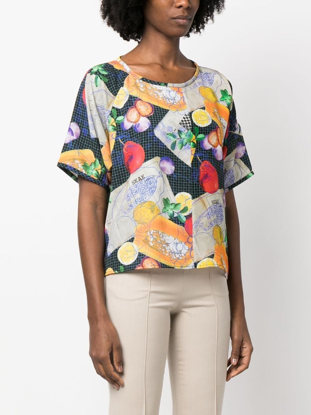 graphic-print silk T-shirt - 3