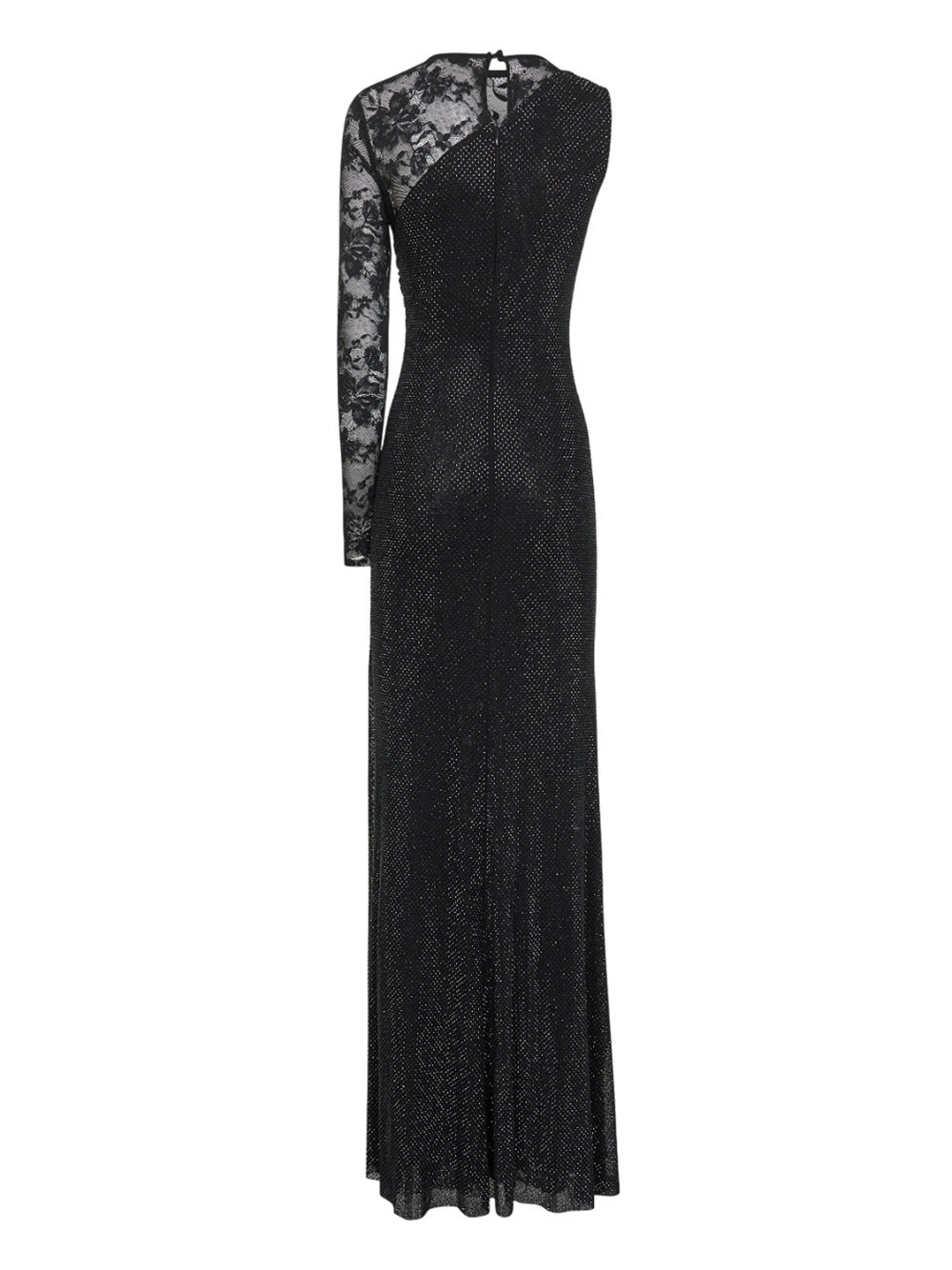 Black Rhinestone Mesh And Lace Maxi Dress - 2