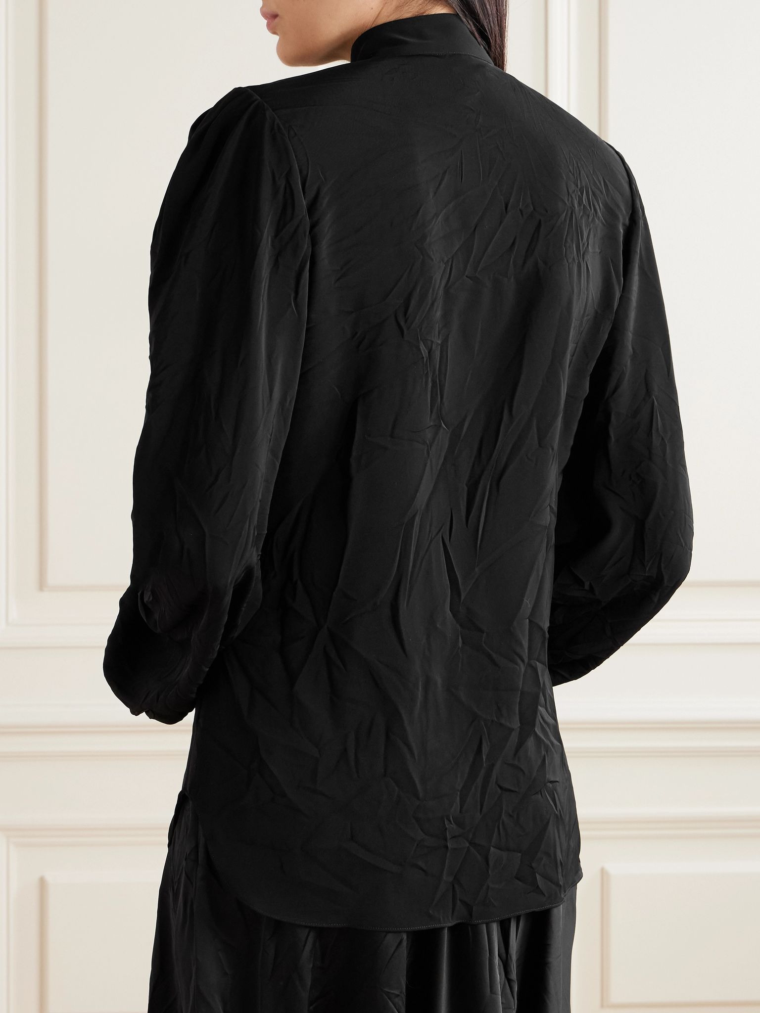 Pussy-bow crinkled-jersey shirt Black - 4
