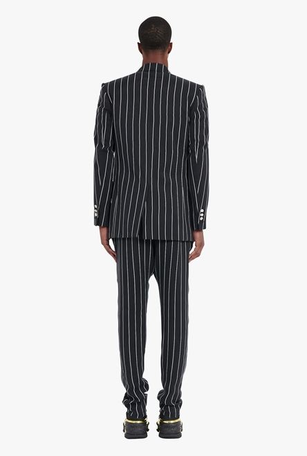 Black and white striped cuprammonium blazer with double-breasted buttoned fastening - 3