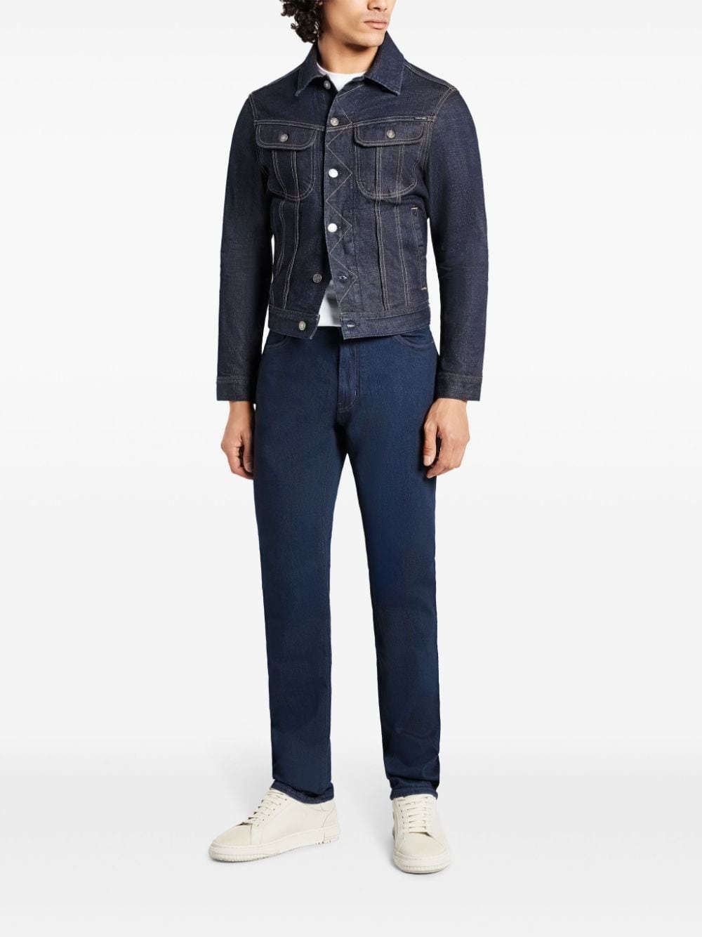 contrast-stitching denim jacket - 2