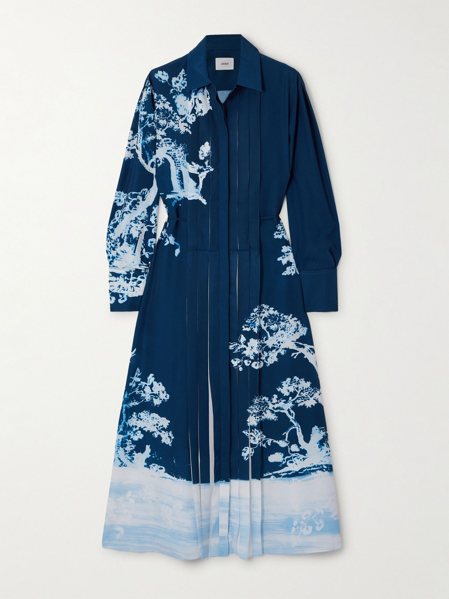 Printed crepe de chine midi dress Navy - 1