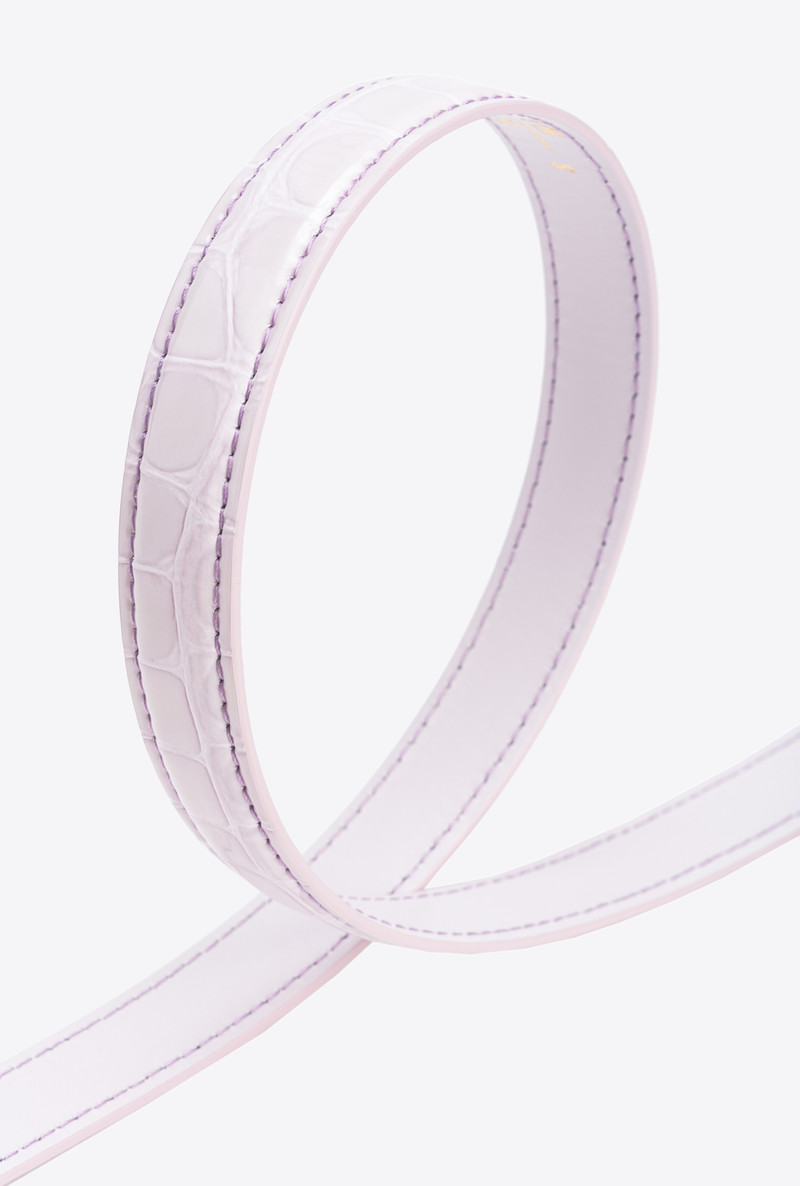 PINKO GALLERIA THIN 2CM SHINY CROC-PRINT BELT WITH LOVE BIRDS BUCKLE 4
