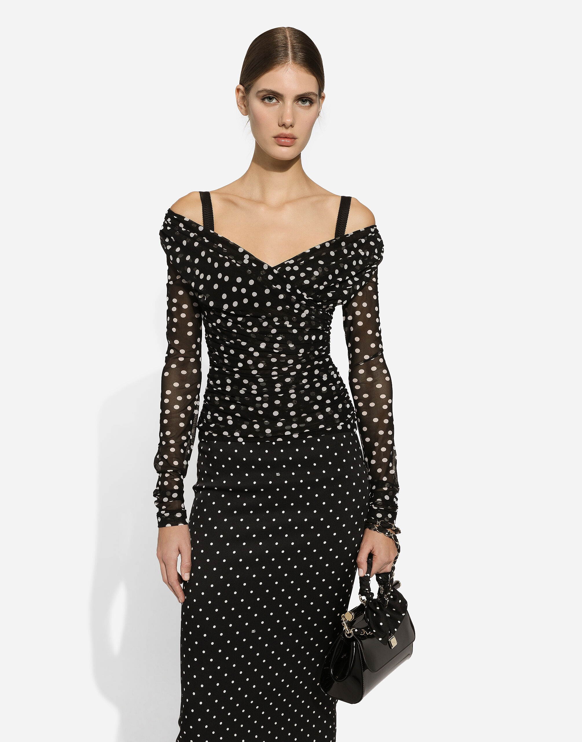 Polka-dot tulle top with wrap-front neckline - 4