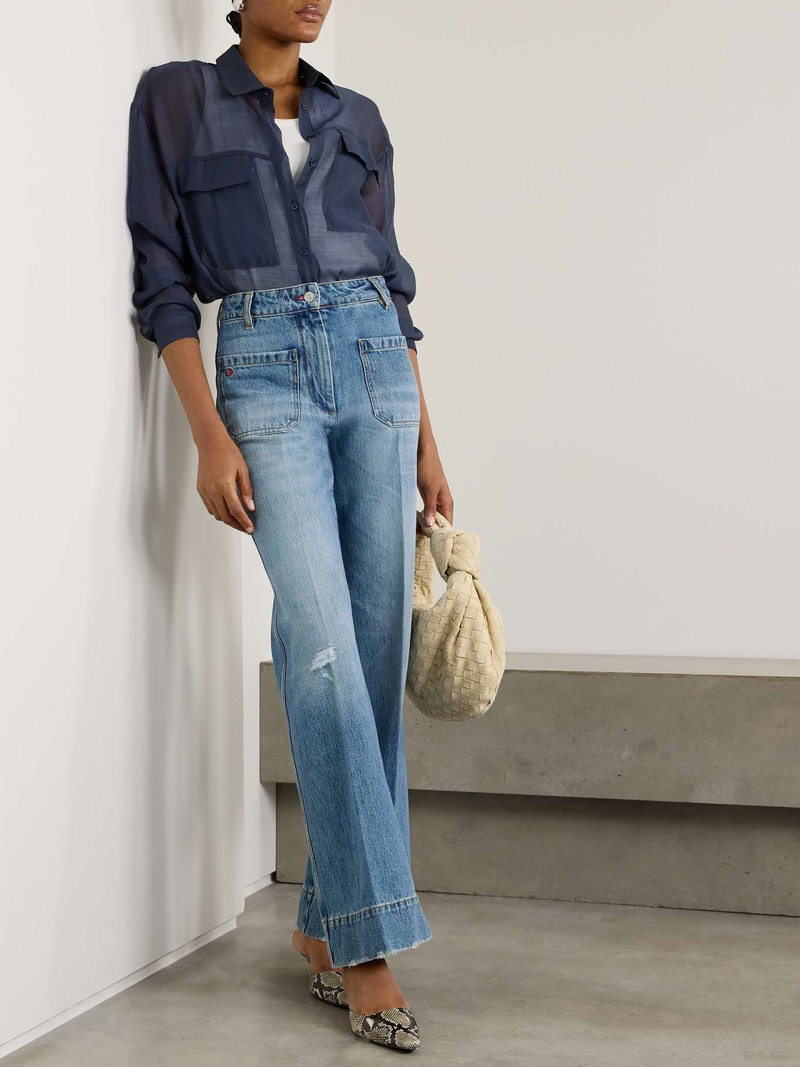 Victoria Beckham Alina distressed embroidered high-rise wide-leg jeans outlook