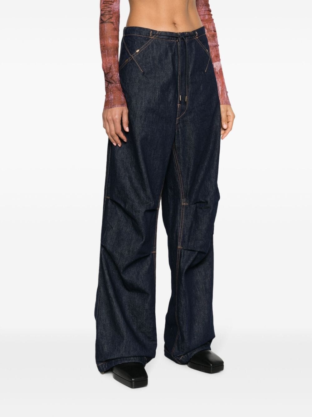 Daisy contrast-stitching wide leg jeans - 3