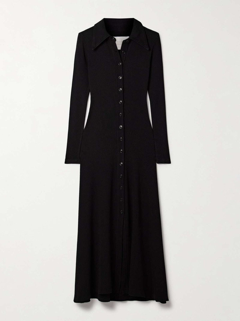 Gila ribbed stretch organic cotton and Lyocell-blend midi dress Black 1