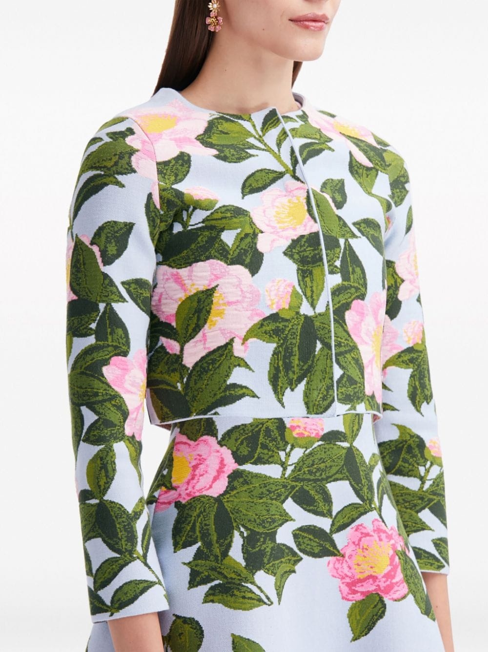 Camellia floral-jacquard cardigan - 5